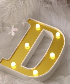 HIER_3720 6" Gold 3D Marquee Letters | Warm White 6 LED Light Up Letters | D