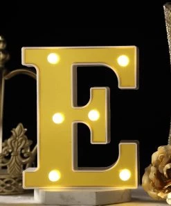 HIER_3720 6" Gold 3D Marquee Letters | Warm White 6 LED Light Up Letters | E Chargers & Centerpieces