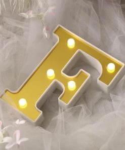 HIER_3720 Chargers & Centerpieces 6" Gold 3D Marquee Letters | Warm White 5 LED Light Up Letters | F
