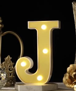 HIER_3720 6" Gold 3D Marquee Letters | Warm White 4 LED Light Up Letters | J