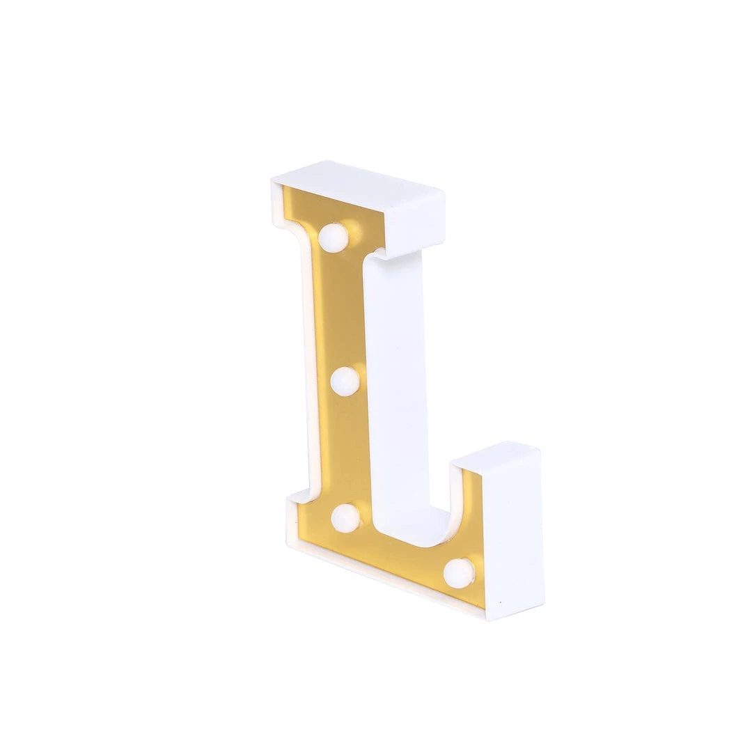 HIER_3720 Chargers & Centerpieces 6" Gold 3D Marquee Letters | Warm White 4 LED Light Up Letters | L 11 HIER_3720 Chargers & Centerpieces 6" Gold 3D Marquee Letters | Warm White 4 LED Light Up Letters | L