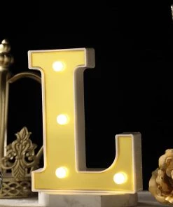 HIER_3720 Chargers & Centerpieces 6" Gold 3D Marquee Letters | Warm White 4 LED Light Up Letters | L