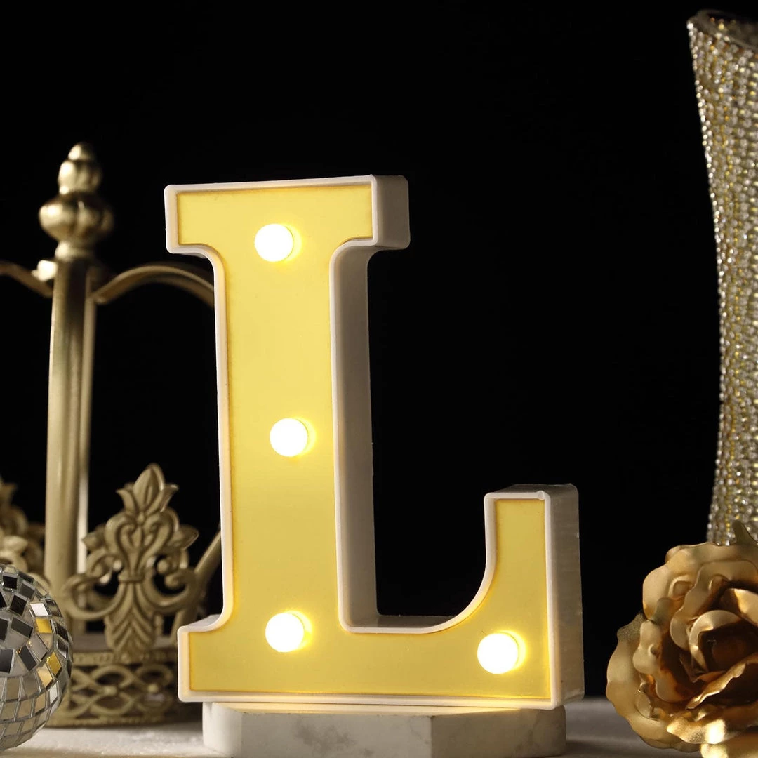 HIER_3720 Chargers & Centerpieces 6" Gold 3D Marquee Letters | Warm White 4 LED Light Up Letters | L 2 HIER_3720 Chargers & Centerpieces 6" Gold 3D Marquee Letters | Warm White 4 LED Light Up Letters | L
