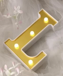 HIER_3720 Chargers & Centerpieces 6" Gold 3D Marquee Letters | Warm White 4 LED Light Up Letters | L