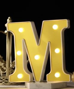 HIER_3720 Chargers & Centerpieces 6" Gold 3D Marquee Letters | Warm White 7 LED Light Up Letters | M