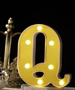 HIER_3720 Chargers & Centerpieces 6" Gold 3D Marquee Letters | Warm White 7 LED Light Up Letters | Q