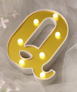 HIER_3720 Chargers & Centerpieces 6" Gold 3D Marquee Letters | Warm White 7 LED Light Up Letters | Q