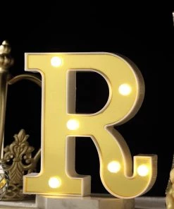 HIER_3720 Chargers & Centerpieces 6" Gold 3D Marquee Letters | Warm White 6 LED Light Up Letters | R
