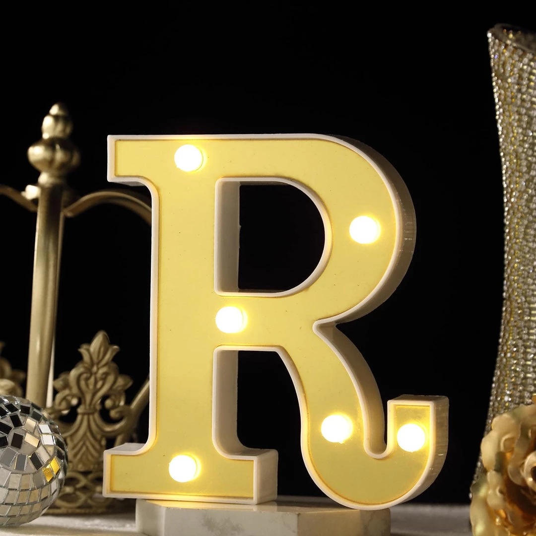 HIER_3720 Chargers & Centerpieces 6" Gold 3D Marquee Letters | Warm White 6 LED Light Up Letters | R 2 HIER_3720 Chargers & Centerpieces 6" Gold 3D Marquee Letters | Warm White 6 LED Light Up Letters | R