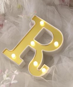 HIER_3720 Chargers & Centerpieces 6" Gold 3D Marquee Letters | Warm White 6 LED Light Up Letters | R