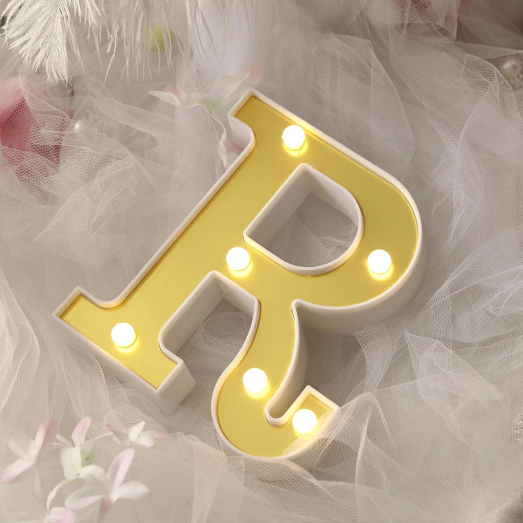 HIER_3720 Chargers & Centerpieces 6" Gold 3D Marquee Letters | Warm White 6 LED Light Up Letters | R 1 HIER_3720 Chargers & Centerpieces 6" Gold 3D Marquee Letters | Warm White 6 LED Light Up Letters | R