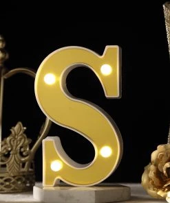 HIER_3720 Chargers & Centerpieces 6" Gold 3D Marquee Letters | Warm White 4 LED Light Up Letters | S