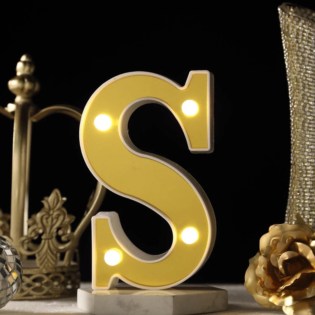 HIER_3720 Chargers & Centerpieces 6" Gold 3D Marquee Letters | Warm White 4 LED Light Up Letters | S 2 HIER_3720 Chargers & Centerpieces 6" Gold 3D Marquee Letters | Warm White 4 LED Light Up Letters | S