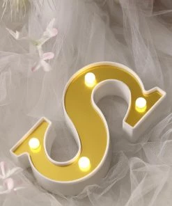 HIER_3720 Chargers & Centerpieces 6" Gold 3D Marquee Letters | Warm White 4 LED Light Up Letters | S