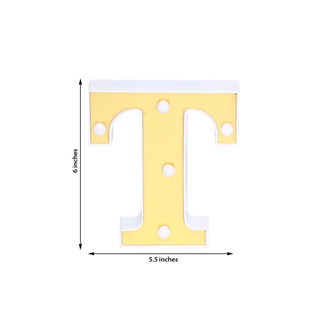 HIER_3720 6" Gold 3D Marquee Letters | Warm White 5 LED Light Up Letters | T 3 HIER_3720 6" Gold 3D Marquee Letters | Warm White 5 LED Light Up Letters | T