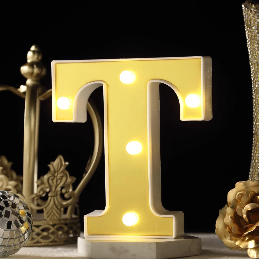 HIER_3720 6" Gold 3D Marquee Letters | Warm White 5 LED Light Up Letters | T 2 HIER_3720 6" Gold 3D Marquee Letters | Warm White 5 LED Light Up Letters | T