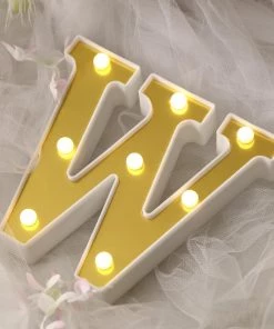 HIER_3720 Chargers & Centerpieces 6" Gold 3D Marquee Letters | Warm White 8 LED Light Up Letters | W