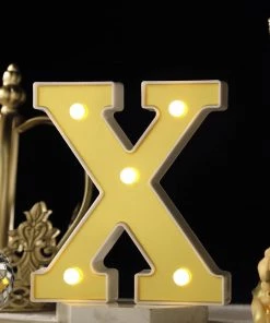 HIER_3720 Chargers & Centerpieces 6" Gold 3D Marquee Letters | Warm White 5 LED Light Up Letters | X