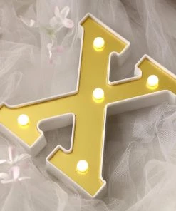 HIER_3720 Chargers & Centerpieces 6" Gold 3D Marquee Letters | Warm White 5 LED Light Up Letters | X