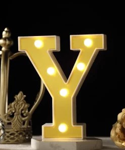 HIER_3720 Chargers & Centerpieces 6" Gold 3D Marquee Letters | Warm White 6 LED Light Up Letters | Y