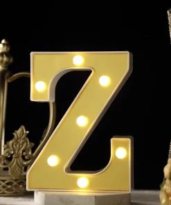 HIER_3720 6" Gold 3D Marquee Letters | Warm White 7 LED Light Up Letters | Z