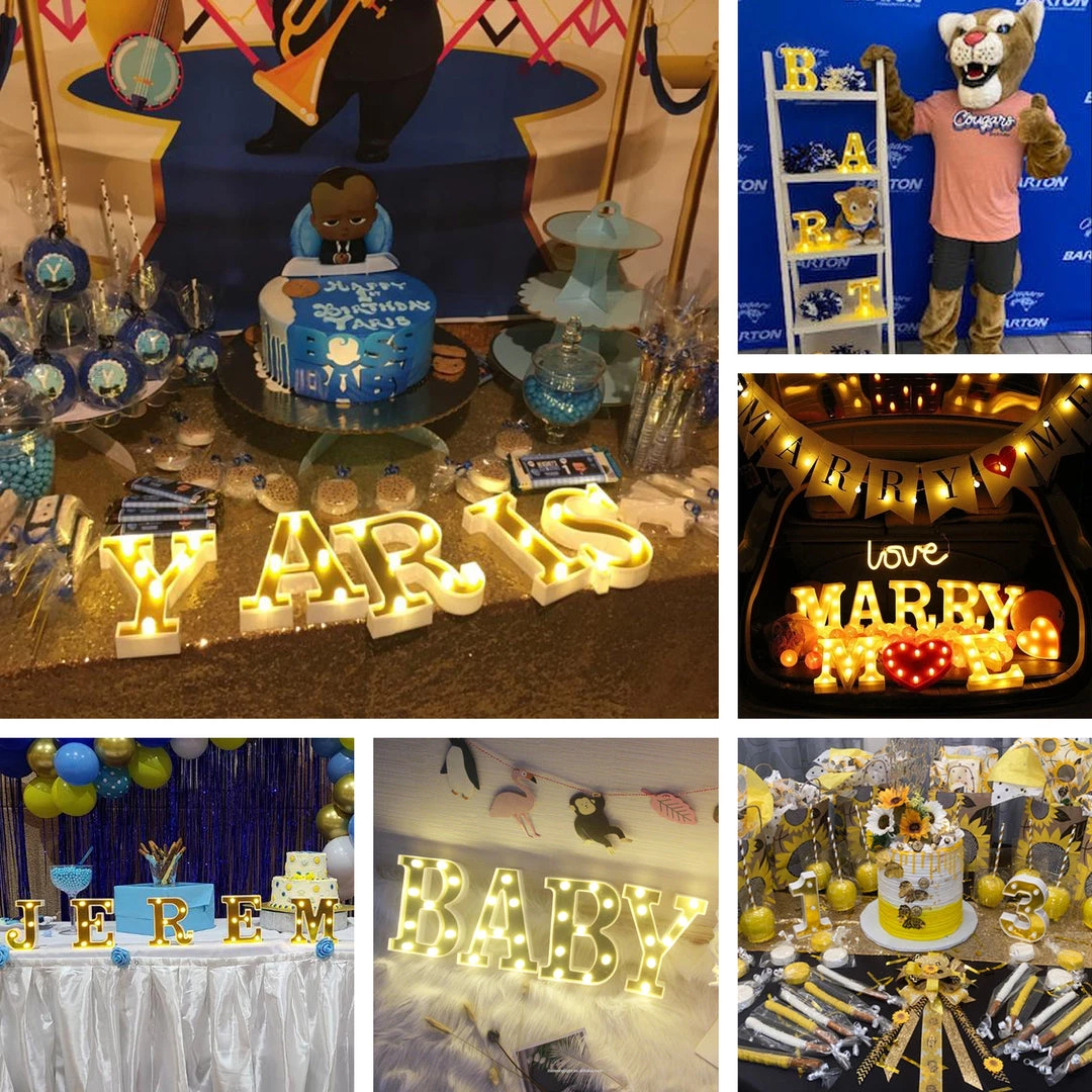 HIER_3720 Chargers & Centerpieces 6" Gold 3D Marquee Letters | Warm White 5 LED Light Up Letters | X 5 HIER_3720 Chargers & Centerpieces 6" Gold 3D Marquee Letters | Warm White 5 LED Light Up Letters | X