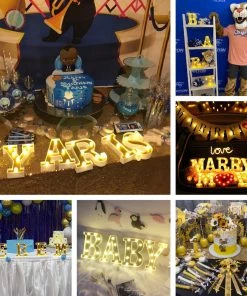 HIER_3720 6" Gold 3D Marquee Letters | Warm White 7 LED Light Up Letters | Z 16 HIER_3720 6