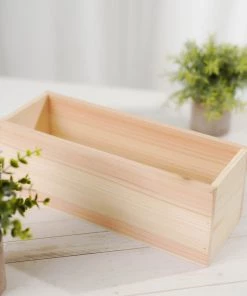 HIER_1731 Chargers & Centerpieces Tan Rectangular Wood Planter Box, Plant Holder With Removable Plastic Liners - 18"x6"