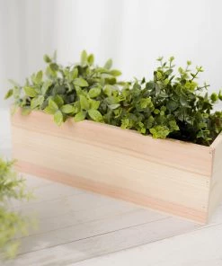 HIER_1731 Chargers & Centerpieces Tan Rectangular Wood Planter Box, Plant Holder With Removable Plastic Liners - 18"x6"