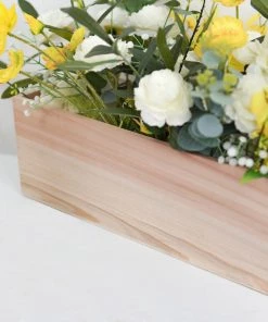 HIER_1731 Chargers & Centerpieces Tan Rectangular Wood Planter Box, Plant Holder With Removable Plastic Liners - 24"x6"