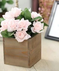 HIER_1731 Chargers & Centerpieces 2 Pack | 5" Natural Square Unfinished Wooden Planter Box With Removable Plastic Liners