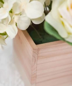 HIER_1731 2 Pack | 5" Square Tan Wood Planter Box Set, Plant Holder With Removable Plastic Liners Chargers & Centerpieces