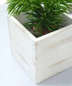 HIER_1731 2 Pack | 5" Whitewash Square Unfinished Wooden Planter Box Set With Removable Plastic Liners Chargers & Centerpieces