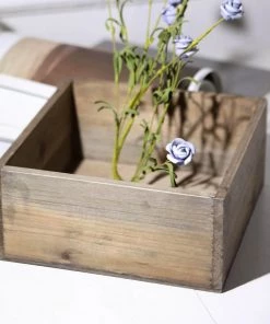 HIER_1731 2 Pack | 9" Natural Square Wood Planter Box Set With Removable Plastic Liners Chargers & Centerpieces