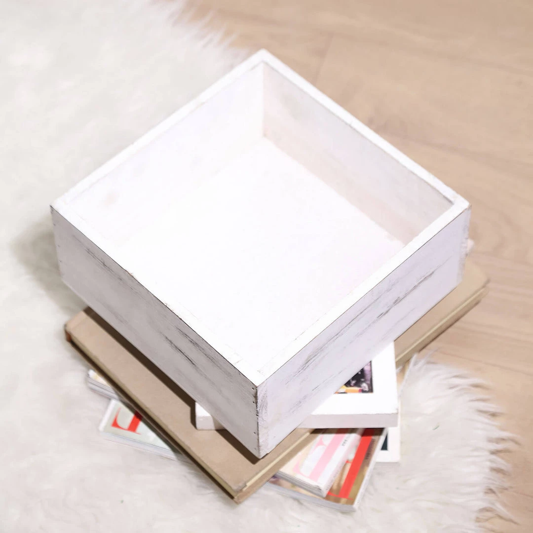 HIER_1731 Chargers & Centerpieces 2 Pack | 9" Whitewash Square Wood Planter Box Set With Plastic Liners 9 HIER_1731 Chargers & Centerpieces 2 Pack | 9" Whitewash Square Wood Planter Box Set With Plastic Liners