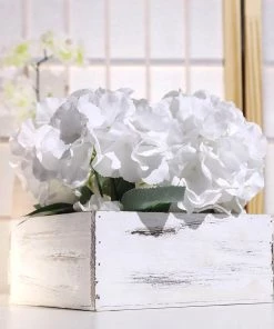 HIER_1731 Chargers & Centerpieces 2 Pack | 9" Whitewash Square Wood Planter Box Set With Plastic Liners