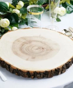 HIER_4700 15" Dia | Natural Wood Charger Plates With Bark Edge | Wood Slice Chargers | Rustic Wedding Table Settings