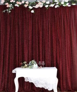 HIER_3110 20ftx10ft Burgundy Glittering Photography Booth Backdrop Curtain