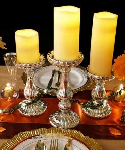 HIER_4320 Chargers & Centerpieces Set Of 3 | Mercury Glass Silver Pillar Candle Holders | Taper Candle Holders - 7
