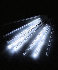 HIER_3730 8 Tubes - Waterproof LED Icicle Tube String Lights For Snow Falling Raindrop Meteor Shower Rain Light Appearance - 12" Clear 136 Total LEDs Chargers & Centerpieces
