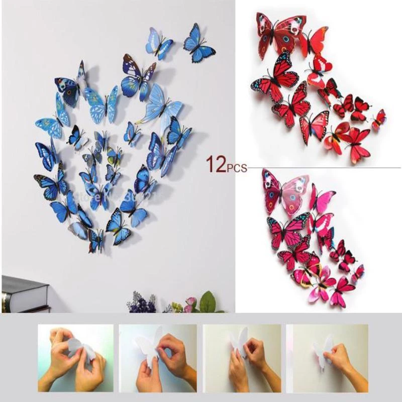 HIER_5150 12 Pack | Double Wing 3D Butterfly Wall Decals, DIY Stickers Decor - Summer Collection 4 HIER_5150 12 Pack | Double Wing 3D Butterfly Wall Decals, DIY Stickers Decor - Summer Collection