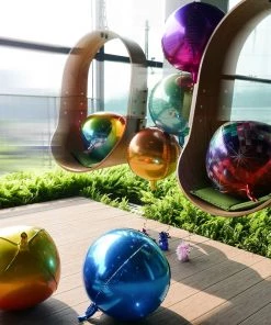 HIER_3213 2 Pack | 14" 4D Shiny Silver Sphere Mylar Foil Helium Or Air Balloons Big Event Backdrops & Décor 30 HIER_3213 2 Pack | 14
